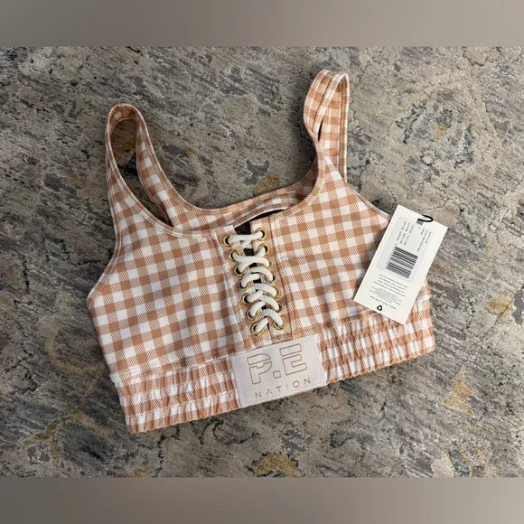 P.E Nation Beige Checkered Crop Top BNWT size S - Picture 3 of 4